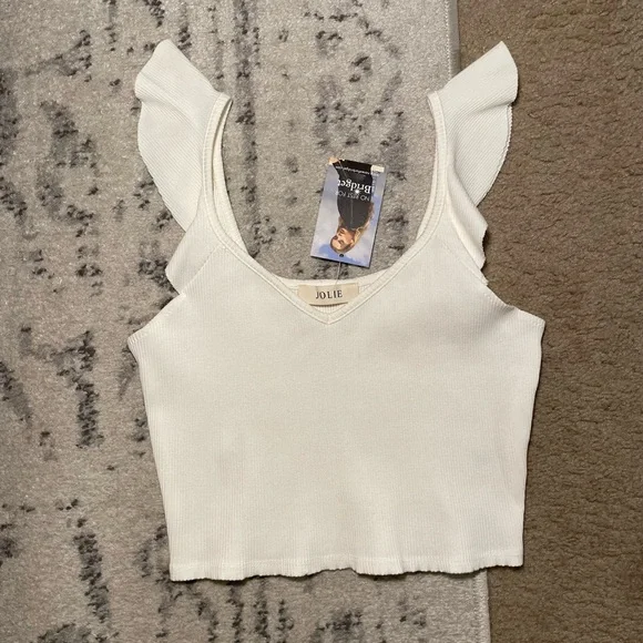 JOLIE boutique 🤍🤍White Ruffle Sleeve Crop Top NWT - Picture 4 of 11